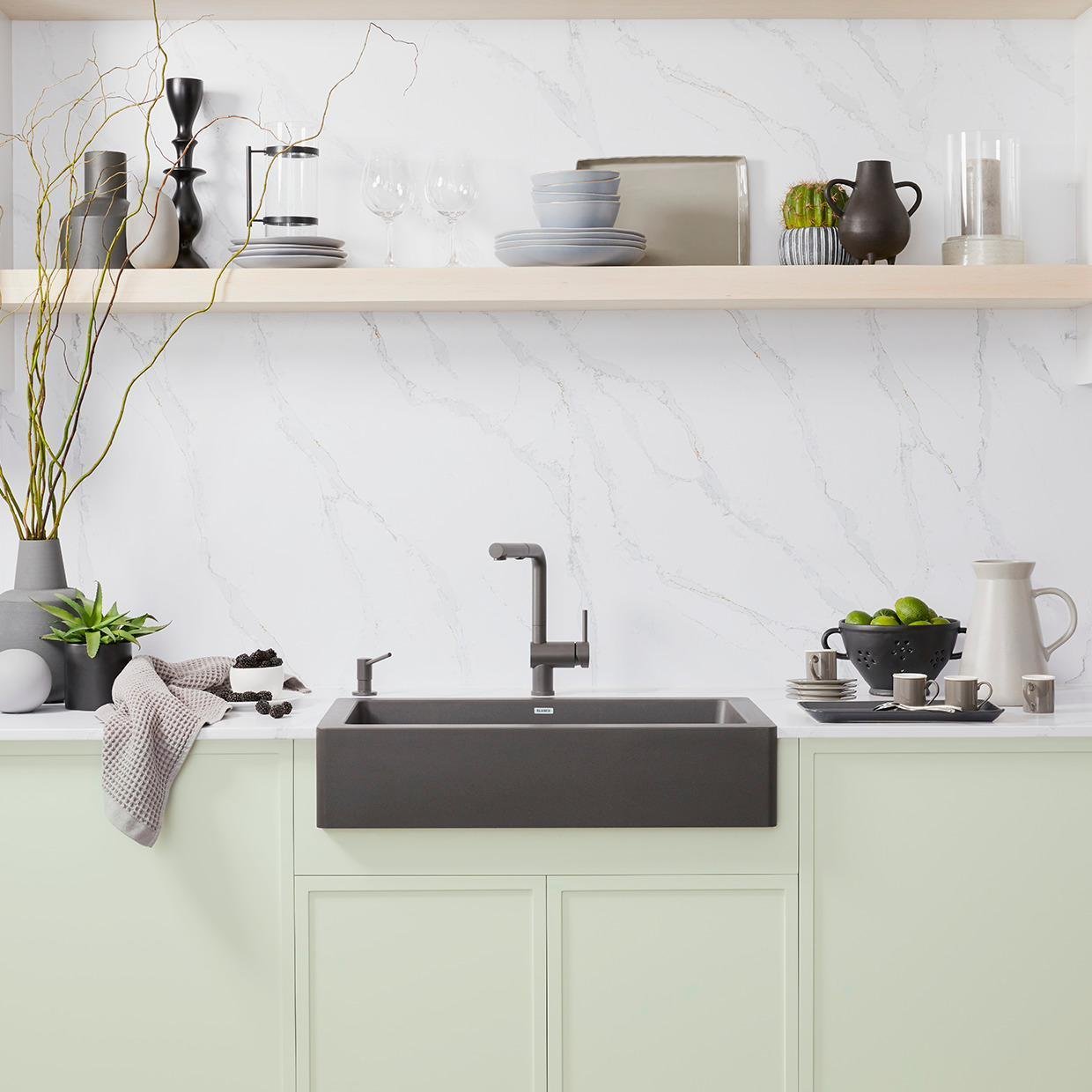 Vintera 30 1 Bowl Silgranit Apron Front Kitchen Sink - Cinder 402582 Blanco - Image 4