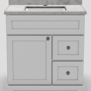 30" RH Drawer Shallow Vanity Modern Shaker with Modern Knobs and 1-Hole Quartz Top - White/Brushed Nickel/Frosty Grey/Classic White 1830WHMSMODBNFRGRYSINCW Stonewood Cabinetry