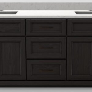 72" Double Sink Standard Vanity Bellrose with Bevelled and Slim Handles and 1-Hole Quartz Top - Brown Oak/Oil Rubbed Bronze/Fantasy/Classic White PRE72DBLBRNOAKBELOILRBFAN Stonewood Cabinetry