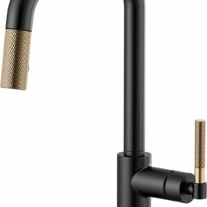 Litze SmartTouch Kitchen Faucet with Pulldown Spray Square Spout and Knurled Handle - Matte Black/Luxe Gold 64053LF-BLGL Brizo