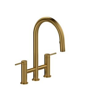 Azure Bridge Kitchen Faucet with Pulldown Spray - Brushed Gold AZ400BG RIOBEL