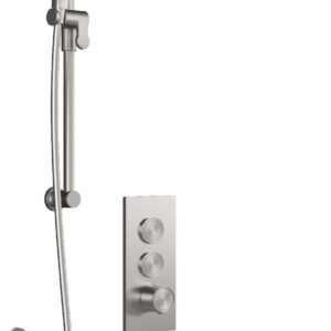 RoundOne TB2 Plus Thermostatic Push-Button Shower System with Vertical Ceiling Arm (Less Valve) - Pure Nickel BF2065-125-101 Kalia