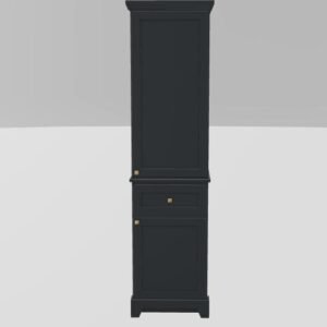 18" RH Linen Tower Modern Shaker Upper and Lower Doors with Prestige Knobs - Navy Grey/Gold 18RHNVYMSUPLOWGLD Stonewood Cabinetry