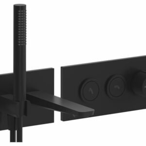 Moroka Thermostatic Wall Mount Tub Filler and Hand Shower with Push Buttons - Matte Black BF2167-160 Kalia
