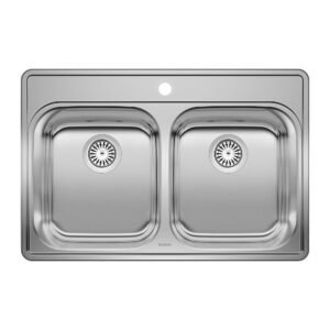 Essential 1-Hole 2 Bowl Drop-In Kitchen Sink - Stainless 400001 Blanco