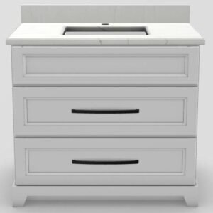 36" Standard Vanity Bellrose with Long Curved Handles and 1-Hole Carrera Top - White/Black/Carrera/Classic White WHBEL36DRLCBLKCAR Stonewood Cabinetry