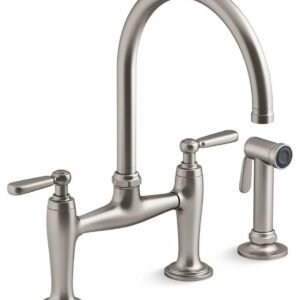 Edalyn by Studio McGee 2-Hole Bridge Kitchen Faucet with Side Spray - Vibrant Stainless 28356-VS Kohler