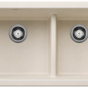 Ikon 33 1-3/4 2 Bowl Low Divide Undermount Apron Front Kitchen Sink - Soft White 402873 Blanco