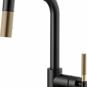 Litze SmartTouch Kitchen Faucet with Pulldown Spray Angled Spout and Knurled Handle - Matte Black/Luxe Gold 64063LF-BLGL Brizo