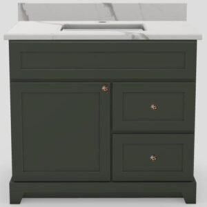 36" RH Standart Vanity Modern Shaker with Modern Knobs and 1-Hole Quartz Top - Alpine/Chamagne Bronze/Milano/Classic White V36RALPMSKNBCHBRMILANO Stonewood Cabinetry