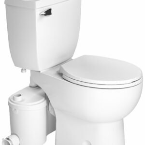 Sanibest Pro Round Toilet Combo with Grinder Pump for Full Bathroom and Laundry Application - White 013 + 083 + 005 Saniflo