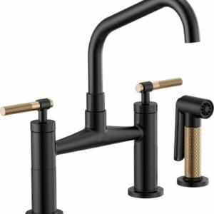 Litze Bridge Faucet with Angled Spout and Knurled Handle - Matte Black/Luxe Gold 62563LF-BLGL Brizo
