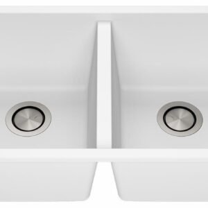 Bacia 31" Granistone 2 Bowl Undermount or Drop-In Kitchen Sink with Silicone Mat & Drain - White KS2124-310 Kalia