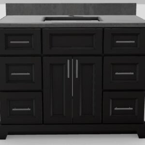 42" Standard Vanity Bellrose with Bar Handles and 1-Hole Quartz Top - Brown Oak/Brushed Nickel/Moonscape/Manhattan White PRE42SNGBOAKBBN Stonewood Cabinetry