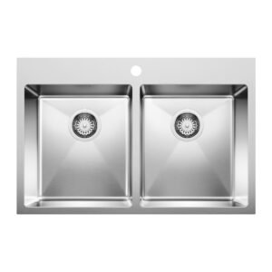 Quatrus R15 2 Bowl Drop-In Kitchen Sink - Stainless 402611 Blanco