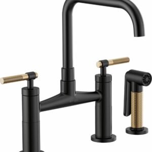 Litze Bridge Faucet with Square Spout and Knurled Handle - Matte Black/Luxe Gold 62553LF-BLGL Brizo