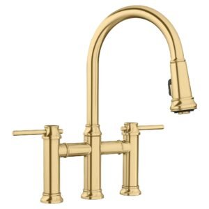 Empressa Bridge Kitchen Faucet with Pulldown Spray - Satin Gold 442981 Blanco