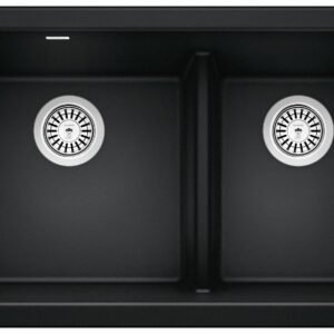 Ikon 33 1-3/4 2 Bowl Low Divide Undermount Apron Front Kitchen Sink - Coal Black 402645 Blanco