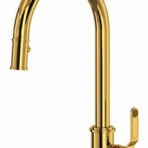 Armstrong Kitchen Faucet with Pulldown Spray and C-Spout - Unlacquered Brass U.4544HT-ULB-2 Perrin & Rowe