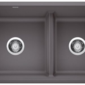 Precis U 1-3/4 2 Bowl Silgranit Low Divide Undermount Kitchen Sink - Cinder 402067 Blanco