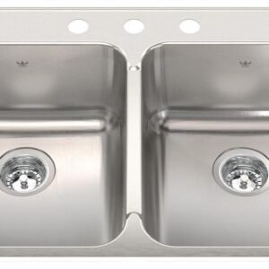 Steel Queen 33-3/8" 3-Hole 2 Bowl Drop-In Kitchen Sink - Stainless Steel QDLA2233-8-3 Kindred