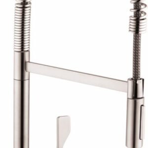 Axor Citterio Semi-Pro Kitchen Faucet with Spring Pulldown Spray - Steel Optic 39841801 Axor
