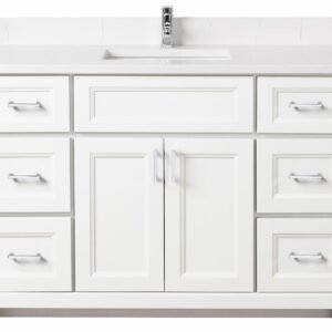 48" Standard Vanity Bellrose with Square Handles and 1-Hole Quartz Top - White/Chrome/Carrera/Classic White 48WHBELSQCHRMCARSINWHT Stonewood Cabinetry