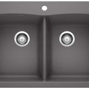 Diamond 210 2 Bowl Silgranit Drop-In Kitchen Sink - Cinder 401406 Blanco