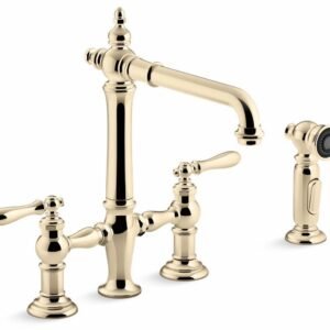 Artifacts 2-Hole Bridge Kitchen Faucet with Side Spray - Vibrant French Gold 76519-4-AF Kohler