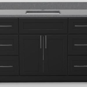 48" Standard Vanity Modern Shaker with Slim Handles and 1-Hole Quartz Top - Midnight/Brushed Nickel/Stratus/Classic White V48SMNSLBNSTRATUS Stonewood Cabinetry