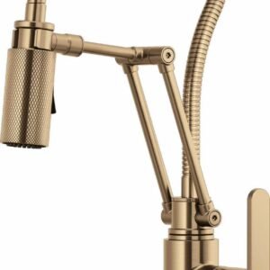 Litze SmartTouch Articulating Kitchen Faucet with Finished Hose and Industrial Handle - Brilliance Luxe Gold 64144LF-GL Brizo