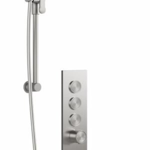 RoundOne TB3 Thermostatic Push-Button Shower System with Vertical Ceiling Arm (Less Valve) - Pure Nickel BF2067-125-001 Kalia