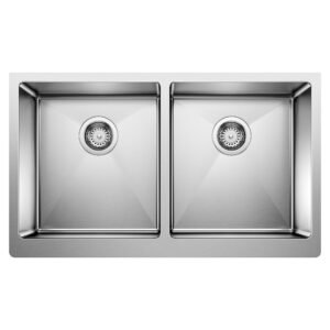 Quatrus R15 U 2 Bowl Apron Front Kitchen Sink - Stainless 401867 Blanco