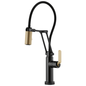 Litze SmartTouch Articulating Kitchen Faucet with Industrial Handle - Matte Black/Luxe Gold 64244LF-BLGL Brizo