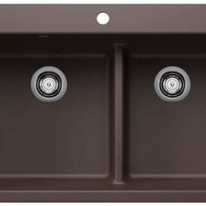 Liven 33 1-3/4 2 Bowl Silgranit Low Divide Dual Mount Kitchen Sink - Café 403647 Blanco