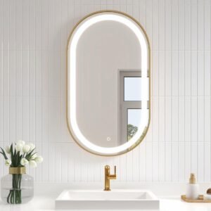Effect Illuminaated 22" x 38" Oblong Mirror with Touch Switch - Brushed Gold MR1947-570-180 Kalia