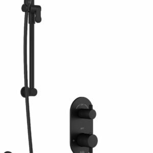 RoundOne TD3 Plus Thermostatic Integrated Diverter Tub and Shower System with Vertical Ceiling Arm - Matte Black BF1642-160-101 Kalia