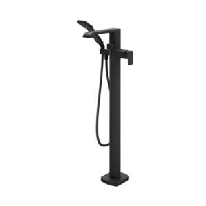 Sobrio Pressure Balance Floor Mount Tub Filler with Handshower Trim - Matte Black BF1862-160 Kalia
