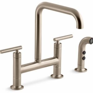 Purist Bridge Kitchen Faucet with Side Spray - Vibrant Brushed Bronze 7548-4-BV Kohler