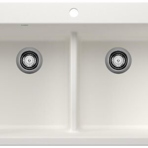 Liven 33 2 Bowl Silgranit Low Divide Dual Mount Kitchen Sink - White 403637 Blanco