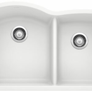 Diamond U 1-3/4 2 Bowl Low Divide Siligrant Undermount Kitchen Sink - White 400076 Blanco
