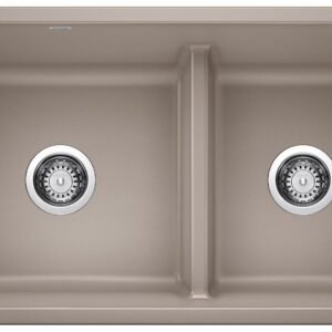 Precis U 1-3/4 2 Bowl Silgranit Low Divide Undermount Kitchen Sink - Truffle 402069 Blanco