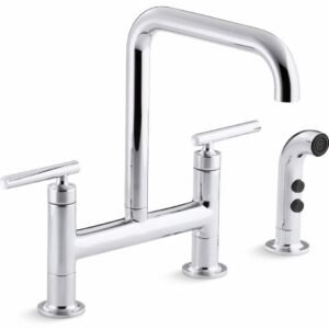 Purist Bridge Kitchen Faucet with Side Spray - Polished Chrome 7548-4-CP Kohler