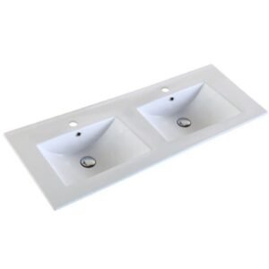 48" x 18" Double Bowl Ceramic Countertop (UPC Approved) - White CTB4818-DB Duval