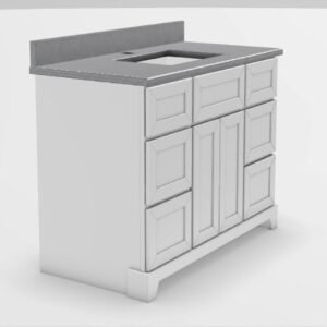 42" Standard Vanity Modern Shaker with No Hardware/Drilling and 1-Hole Quartz Top - White/Stratus/Classic White PNT42WHMSSTRATUS Stonewood Cabinetry