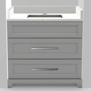 36" Dresser Standard Vanity Bellrose with Long Curved Handles and 1-Hole Quartz Top - Smoke/Chrome/Carrera SMKBL36DRCHRCAR Stonewood Cabinetry