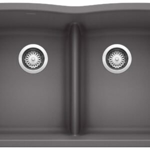 Diamond U 2 Bowl Low Divide Undermount Silgranit Sink - Cinder 401837 Blanco