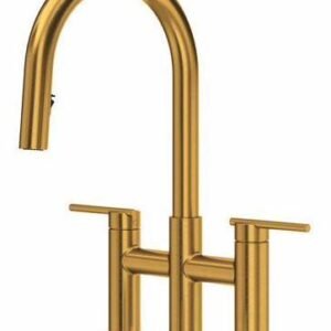 Lateral Bridge Kitchen Faucet with Pulldown Spray - Brushed Gold LT400BG RIOBEL