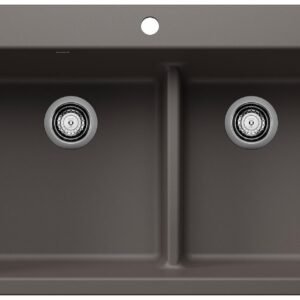 Liven 33 1-3/4 2 Bowl Silgranit Low Divide Dual Mount Kitchen Sink - Volcano Gray 403648 Blanco