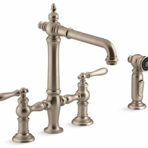 Artifacts 2-Hole Bridge Kitchen Faucet with Side Spray - Vibrant Brushed Bronze 76519-4-BV Kohler